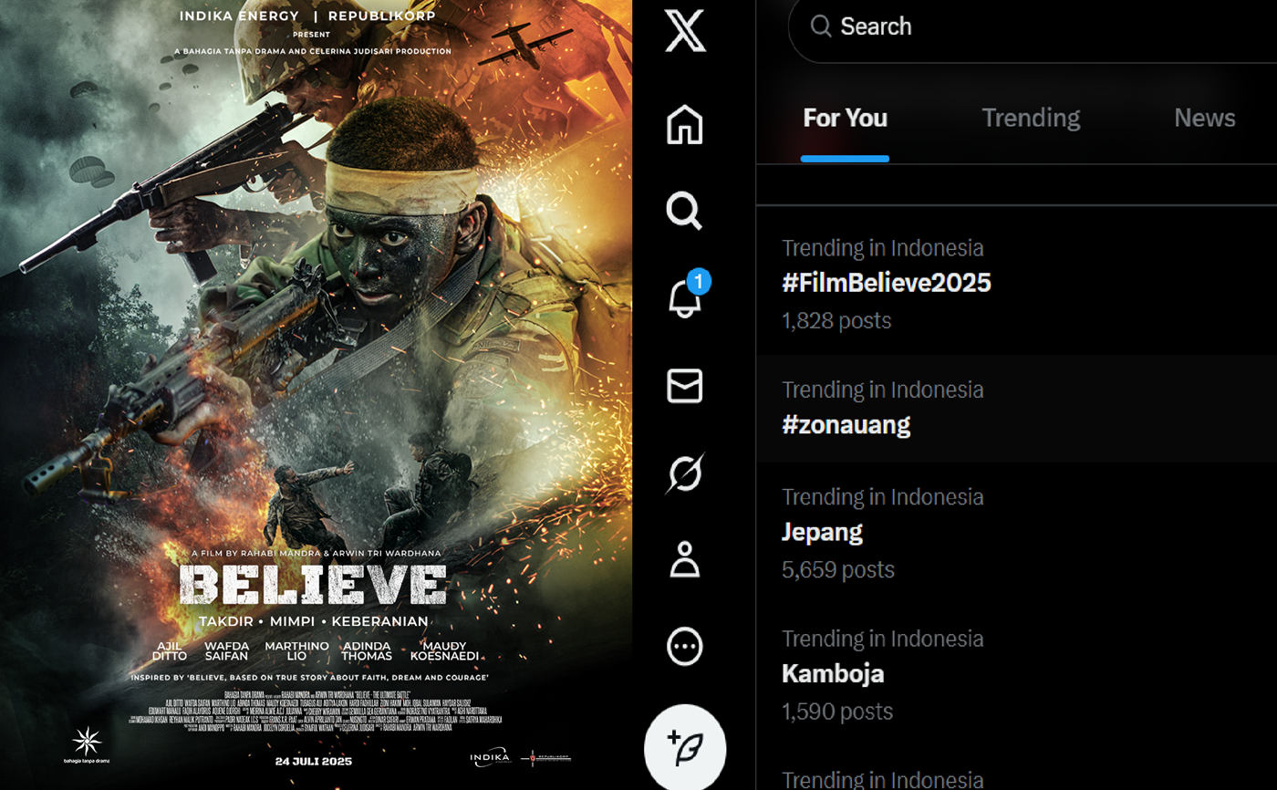 #FilmBelieve2025 trending di X, warganet banjir reaksi emosional usai nonton film tentang keluarga, harapan, dan keberanian.