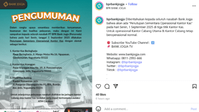 Pengumuman Penutupan Sementara Operasional Kantor Kas Bank Jogja pada 1 September 2025