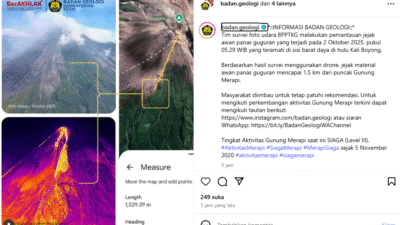 Gunung Merapi Keluarkan Awan Panas 2,5 Km ke Hulu Kali Boyong, Status Tetap Siaga
