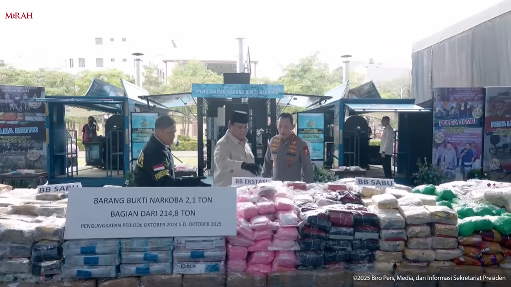 PERISAI Syarikat Islam apresiasi pemusnahan 214,84 ton narkoba senilai Rp29 triliun sebagai langkah tegas pemerintah lawan narkoba. (Youtube/Sekretariat Presiden)