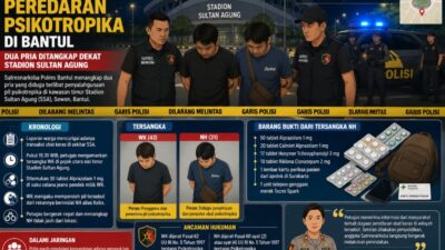 Polisi Bongkar Peredaran Psikotropika di Bantul, Dua Pria Ditangkap Dekat Stadion Sultan Agung